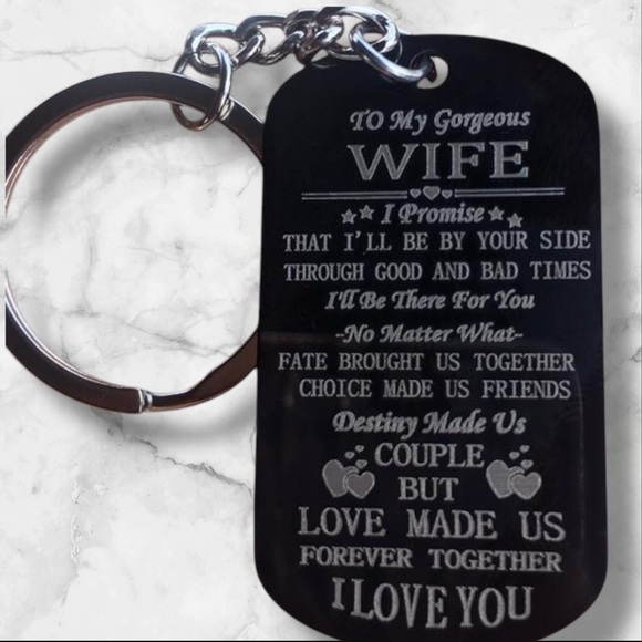 Personalized Engraved Stainless Steel Keychain With Romantic Message For Wife - Picture 4 of 5